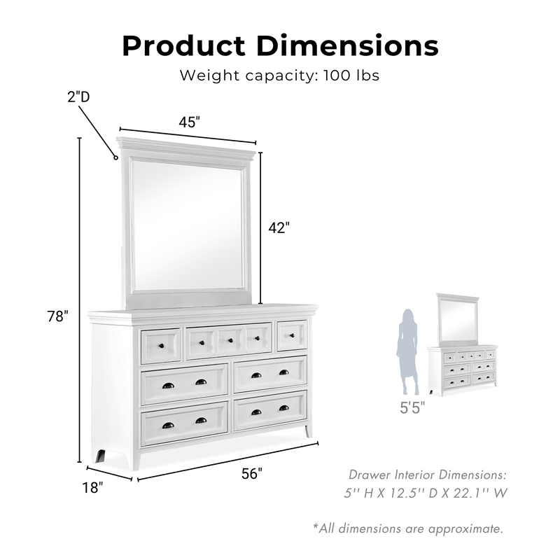 FOA Ender 6pc White Wood Bedroom Set - Full+ 2 Nightstands+Chest+Dresser+ Mirror