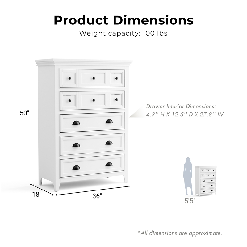 FOA Ender 6pc White Wood Bedroom Set - Full+ 2 Nightstands+Chest+Dresser+ Mirror