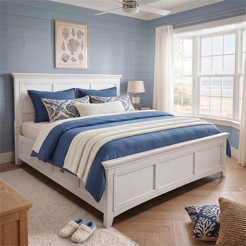 Furniture of America Ender Platform Wood 2-Drawer King Bed in White