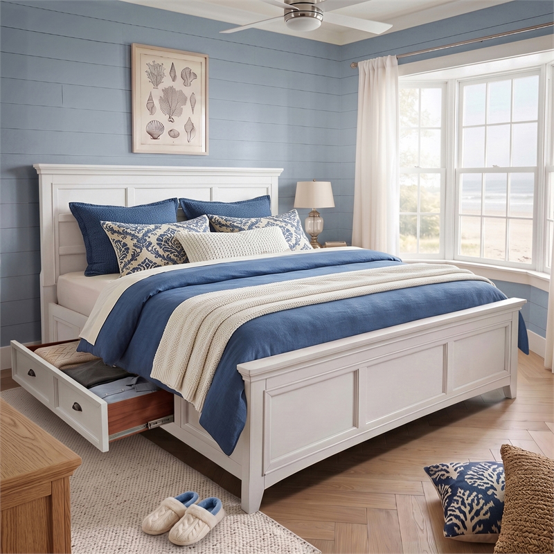 Furniture of America Ender Platform Wood 2-Drawer King Bed in White