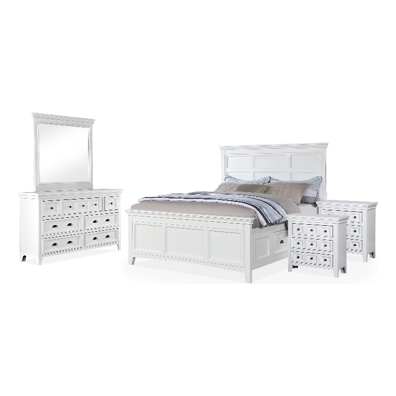 FOA Ender 5pc White Wood Bedroom Set - Full + 2 Nightstands + Dresser + Mirror