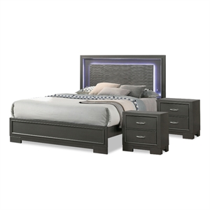 Furniture of America Santi 3pc Gray Wood Bedroom Set - Queen + 2 Nightstands