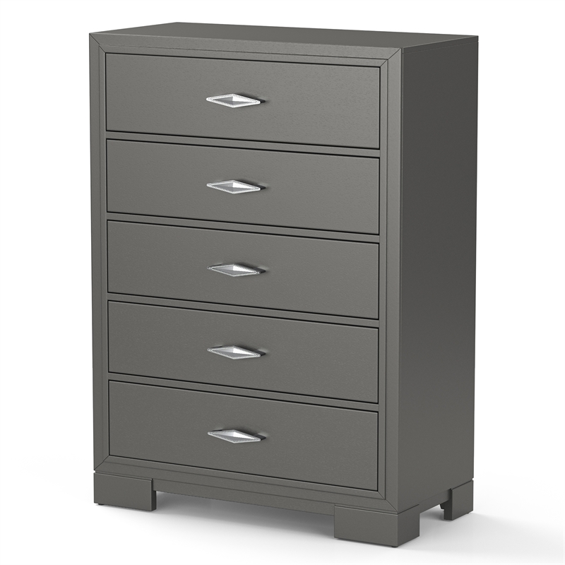 FOA Santi 6pc Gray Wood Bedroom Set - King +2 Nightstands +Chest +Dresser+Mirror