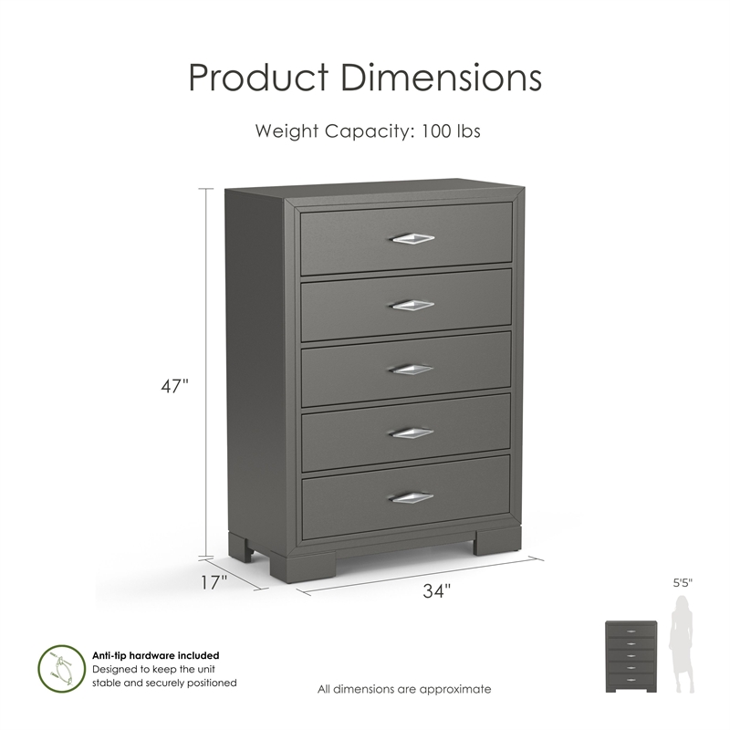 FOA Santi 6pc Gray Wood Bedroom Set - Queen+2 Nightstands+Chest+Dresser+Mirror