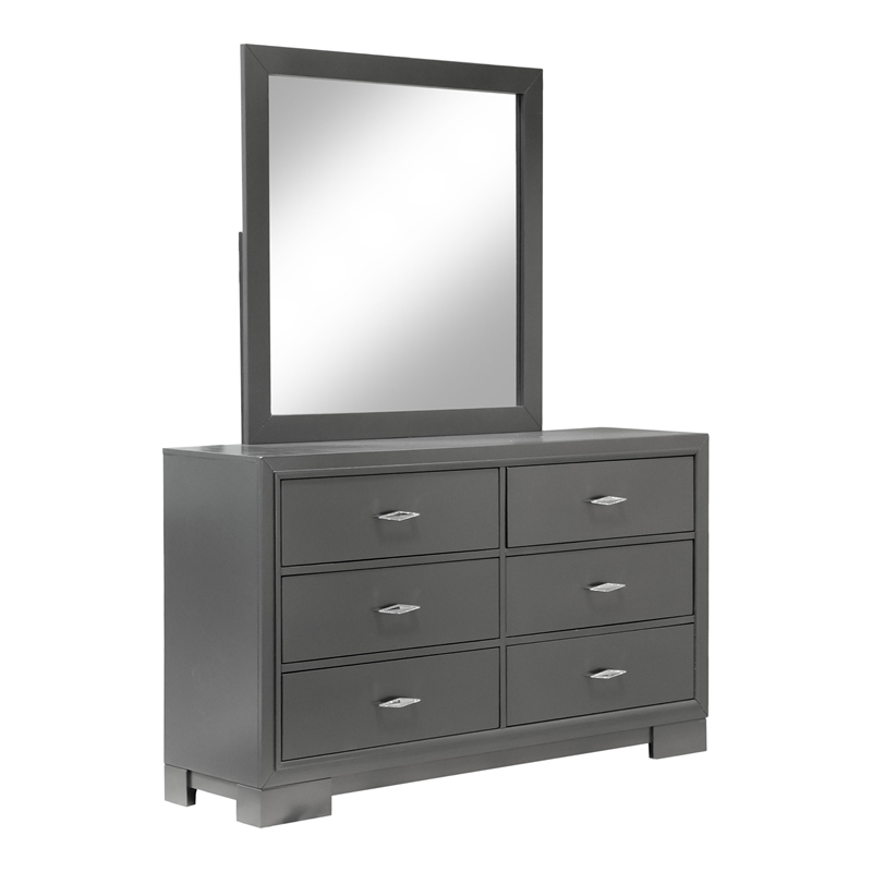 FOA Santi 5pc Gray Wood Bedroom Set - King + 2 Nightstands + Dresser + Mirror
