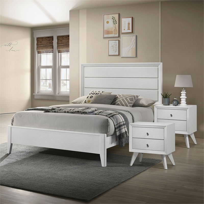 Furniture of America Vrone 3pc White Wood Bedroom Set - Cal King + 2 Nightstands