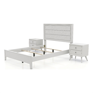 Furniture of America Vrone 3pc White Wood Bedroom Set - Cal King + 2 Nightstands