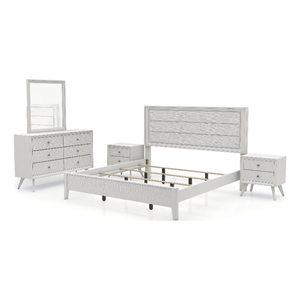 FOA Vrone 5pc Wood White Bedroom Set - Queen + 2 Nightstands + Dresser + Mirror