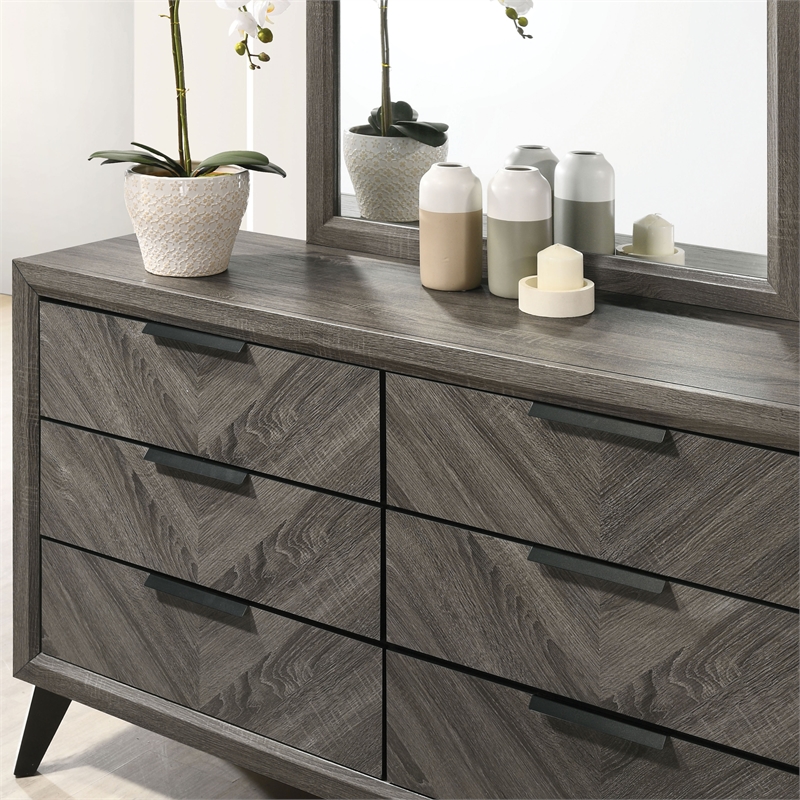 Furniture of America Hean Wood 6-Drawer Dresser with Mirror in Gray