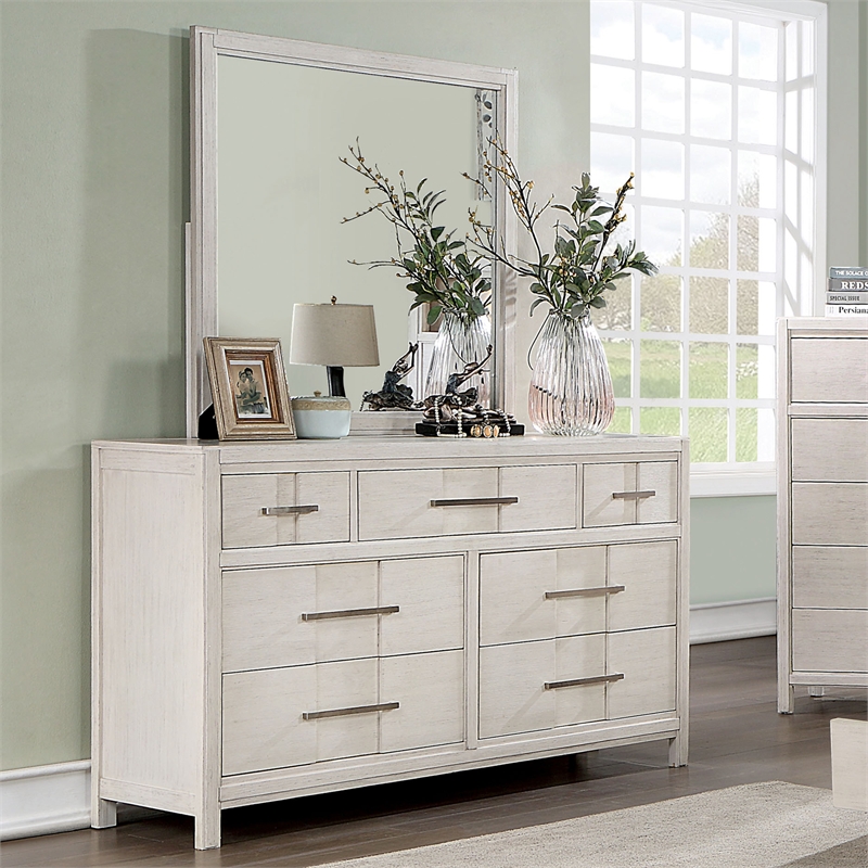 Furniture of America Vela Wood 7-Drawer Dresser with Mirror in White