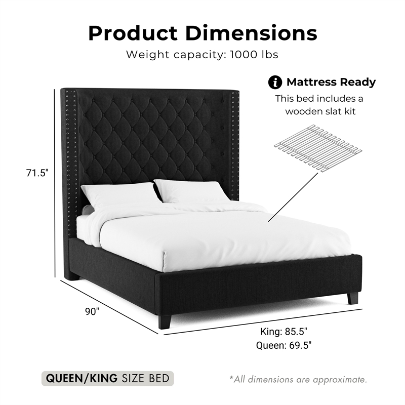 Furniture of America Qualy Fabric Upholstered Panel King Bed in Black