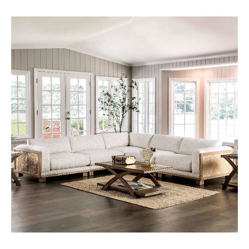 Furniture of America Drun Fabric Upholstered Sectional in Beige
