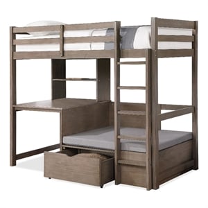 Furniture of America Banty Wood Twin Over Workstation Loft Bed in Gray