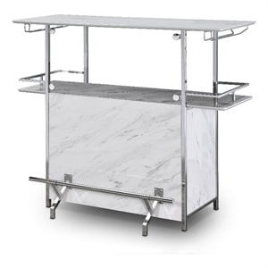 Furniture of America Taly Faux Marble Wood Multi-Storage Bar Table in White