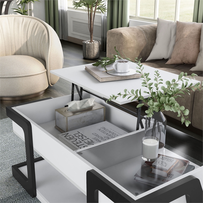 Furniture of America Jarsk Wood Lift-Top Storage Coffee Table in White