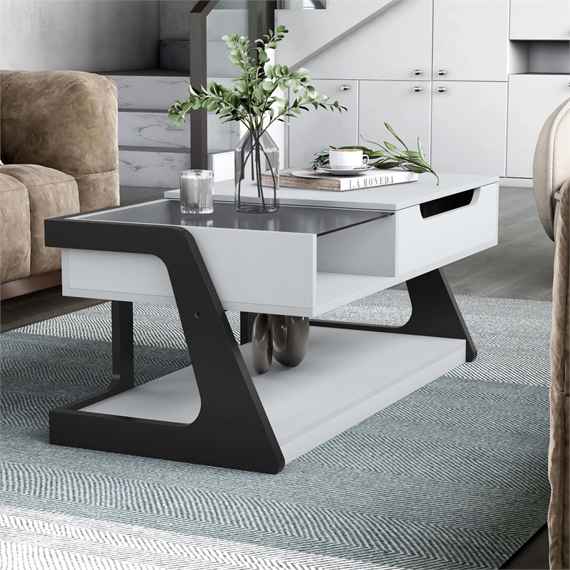 Furniture of America Jarsk Wood Lift-Top Storage Coffee Table in White