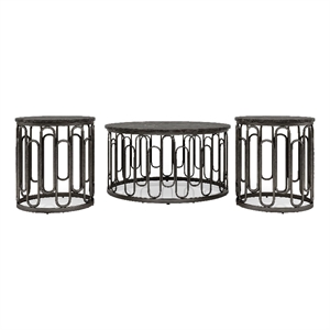 Furniture of America Silas Marble and Metal 3-Piece Coffee Table Set in Black