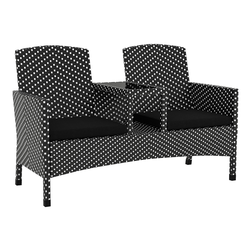 Furniture of America Azur Rattan 2-Piece Loveseat and Trash Can Set in Black