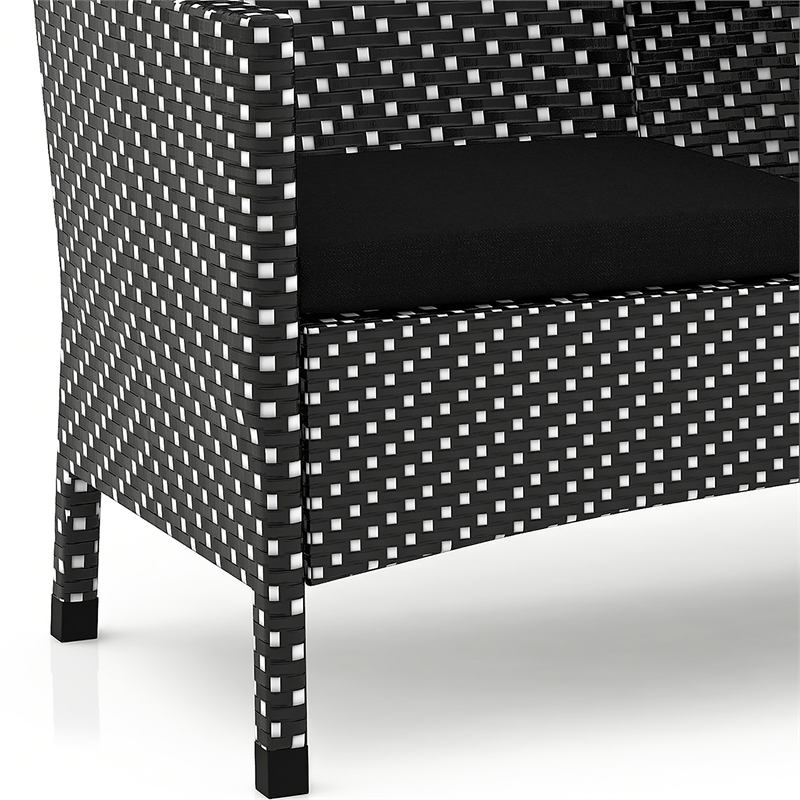 Furniture of America Azur Rattan 2-Piece Loveseat and Trash Can Set in Black