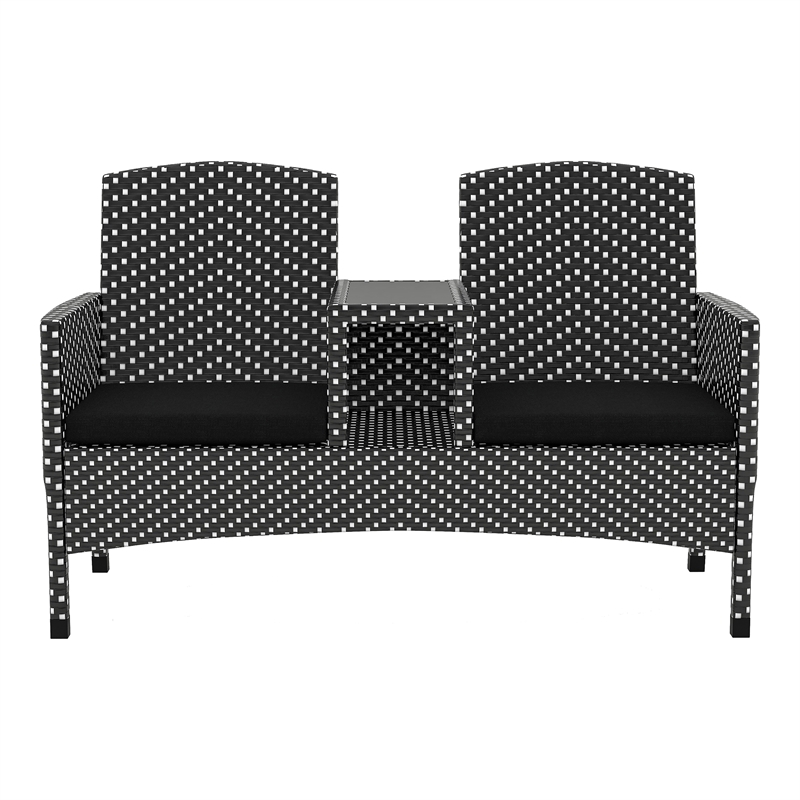 Furniture of America Azur Rattan 2-Piece Loveseat and Trash Can Set in Black