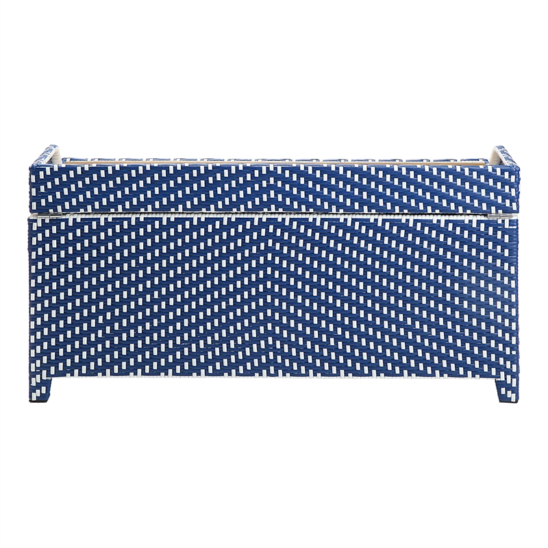 Furniture of America Azur Rattan 2pc Storage Bench and Serving Cart Set in Navy