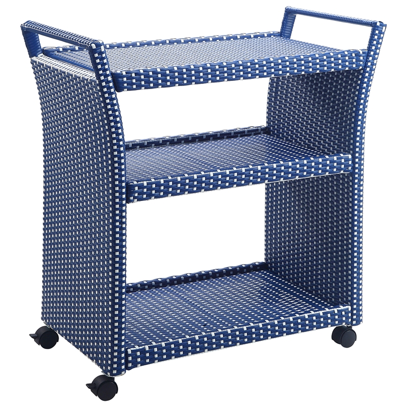 Furniture of America Azur Rattan 2pc Storage Bench and Serving Cart Set in Navy