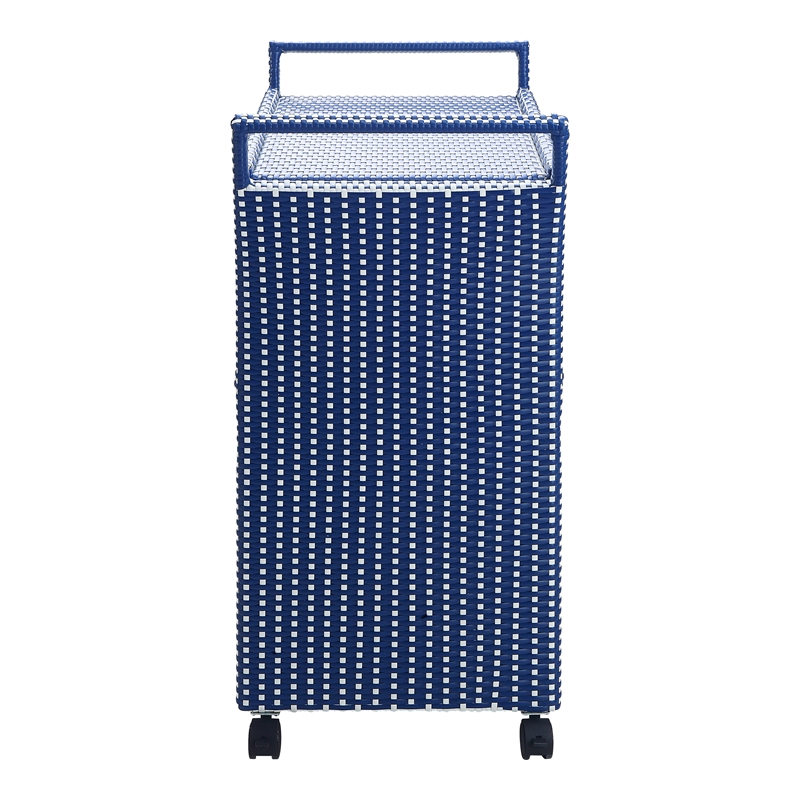 Furniture of America Azur Rattan 2pc Storage Bench and Serving Cart Set in Navy