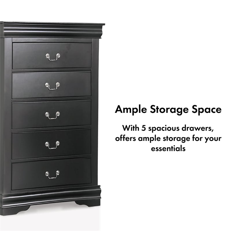 Furniture of America Toni Transitional Solid Wood 5-Drawer Chest in Black