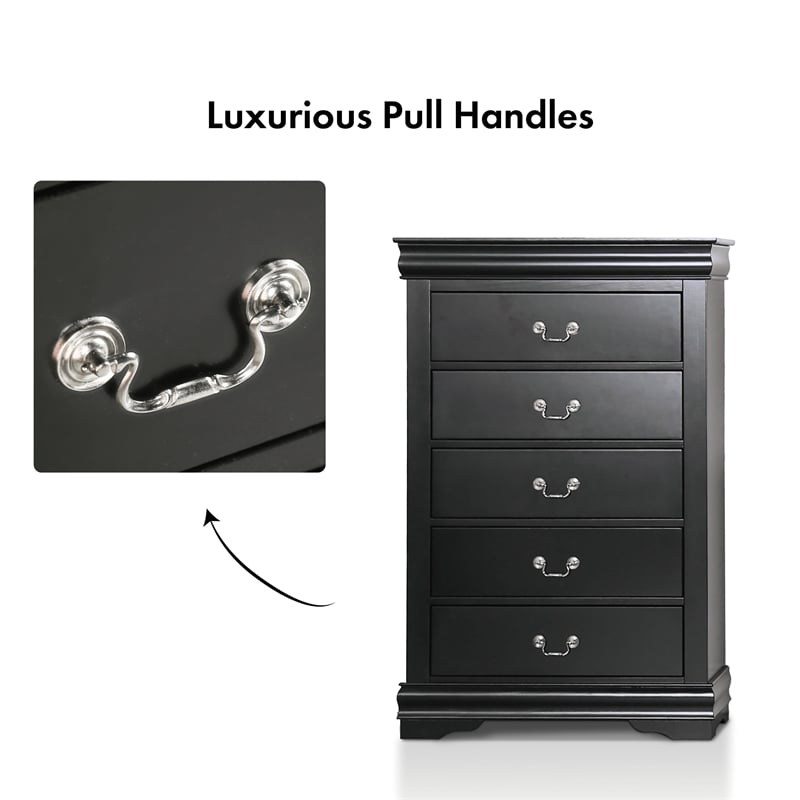 Furniture of America Toni Transitional Solid Wood 5-Drawer Chest in Black