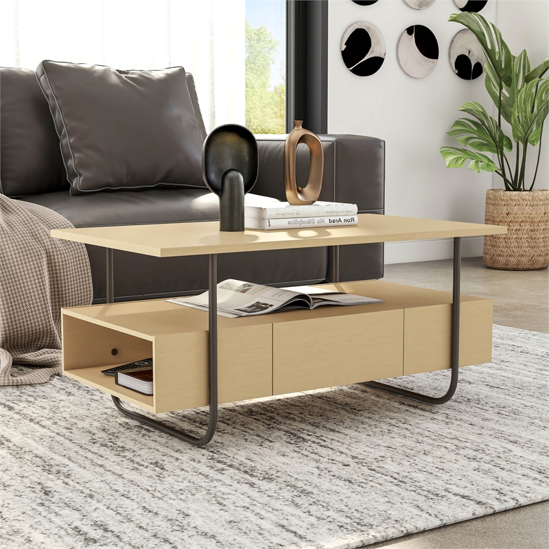 Furniture of America Parte Wood Multi-Storage Coffee Table in Light Maple