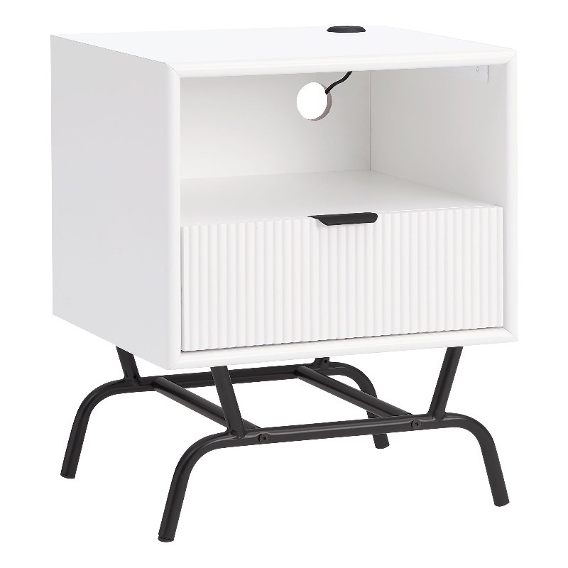 Furniture of America Gleb Wood Storage End Table with USB Port in White Pure