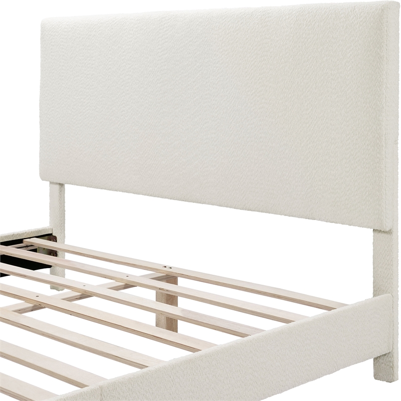 Furniture of America Lila Boucle Fabric Mattress Ready Queen Bed in White