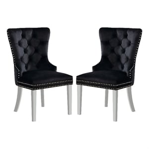 Furniture of America Swata Fabric Tufted Dining Chair in Black (Set of 2)