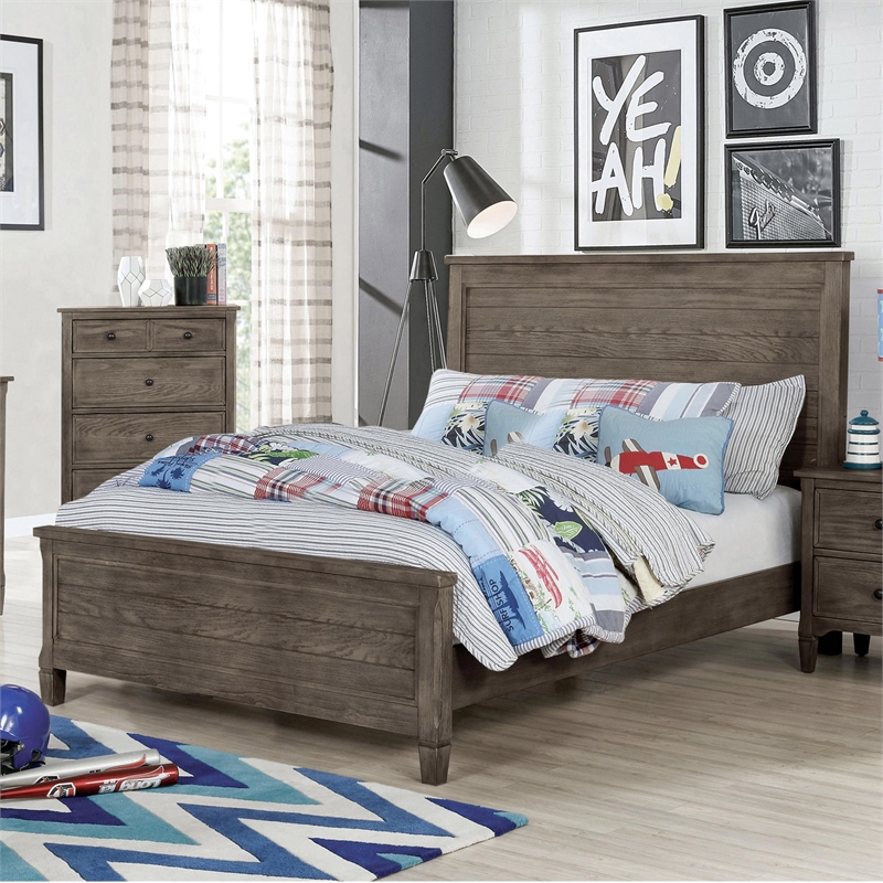 Furniture of America Haed Panel Wood Grain Texture Solid Wood Full Bed in Gray