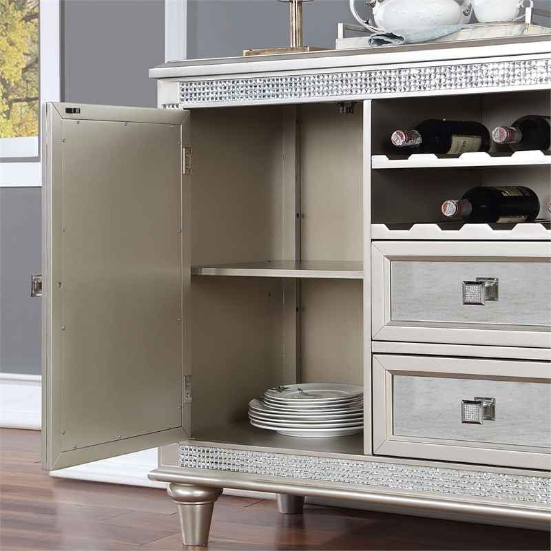 Furniture of America Arena Solid Wood Multi-Storage Server in Silver