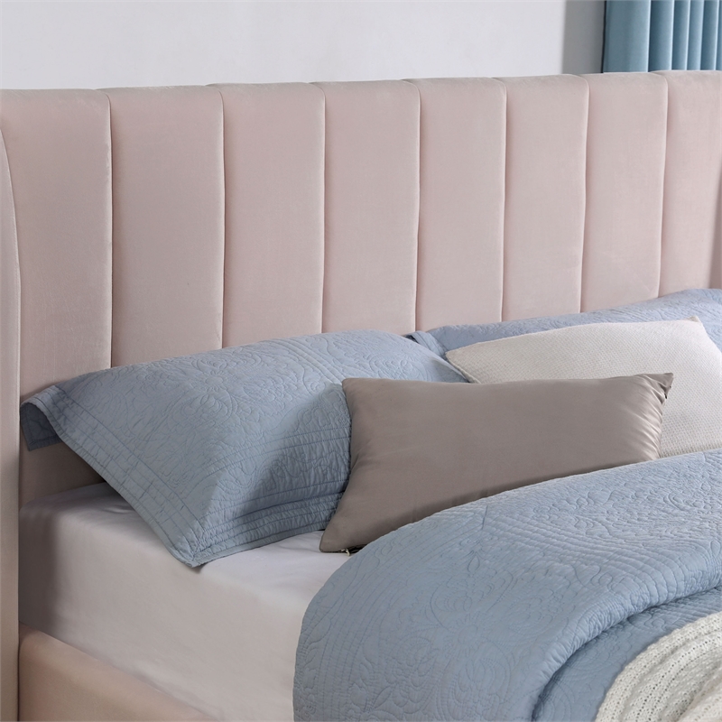 Furniture of America Royl Mattress Ready Fabric Full Bed in Light Pink