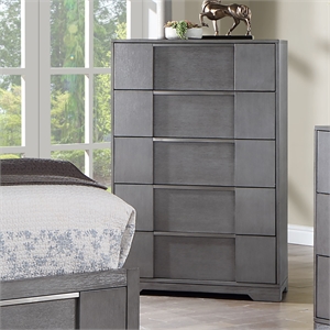 Furniture of America Soya 5-Drawer Solid Wood Gray Chest with Nickel Pulls