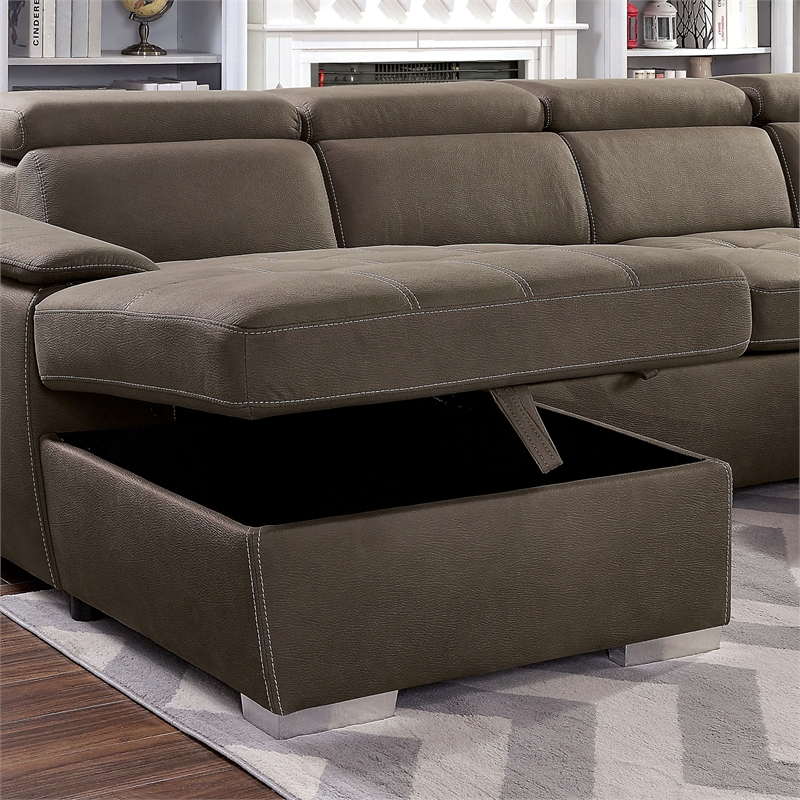Furniture of America Hoil Fabric Storage Tufted Ottoman in Light Brown
