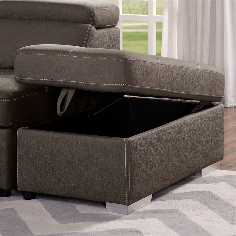 Furniture of America Hoil Fabric Storage Tufted Ottoman in Light Brown