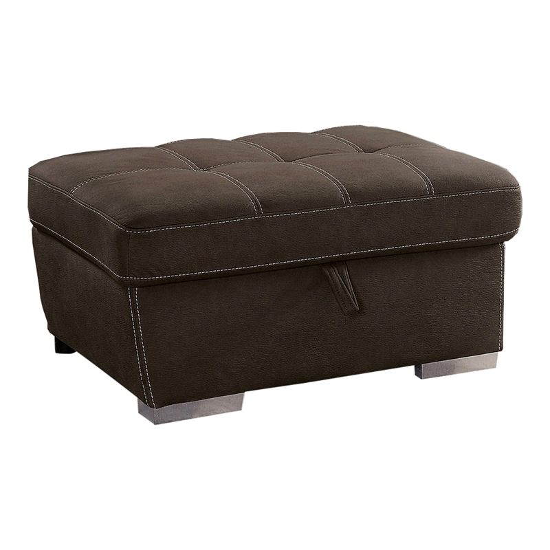 Furniture of America Hoil Fabric Storage Tufted Ottoman in Light Brown