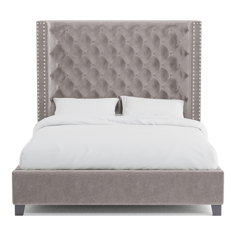 Furniture of America Qualy Wingback Tufted Fabric Queen Bed in Gray