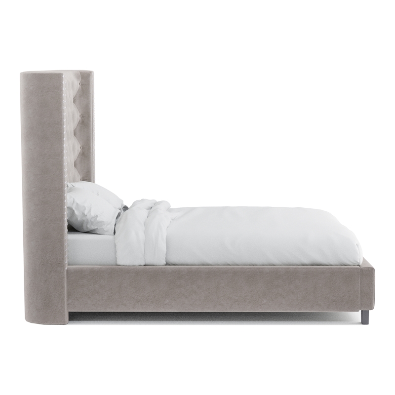 Furniture of America Qualy Wingback Tufted Fabric Queen Bed in Gray