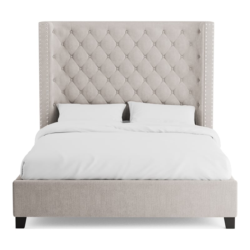 Furniture of America Qualy Wingback Tufted Fabric Eastern King Bed in Ivory