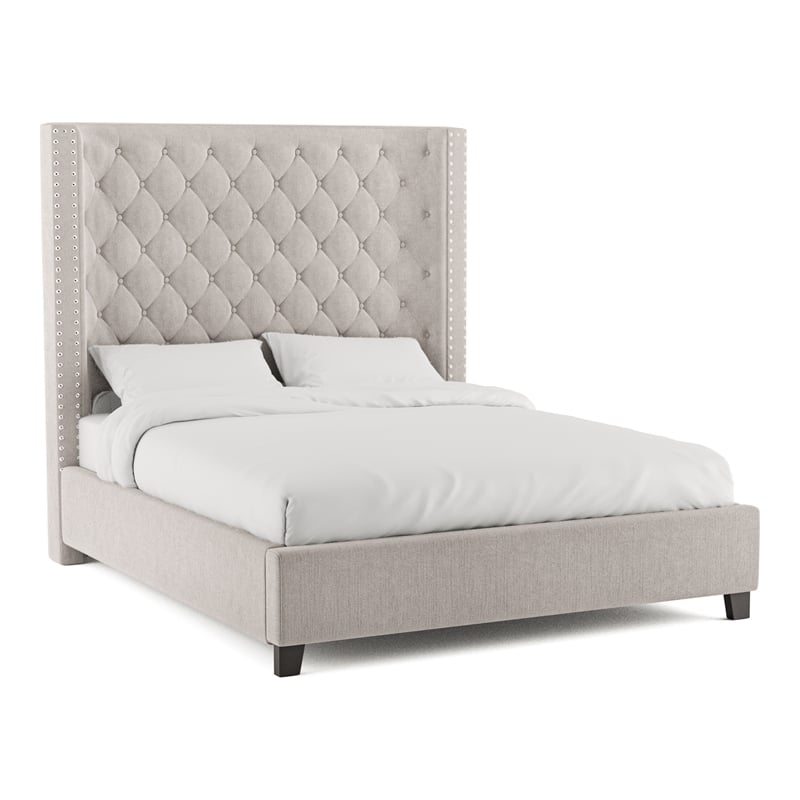 Furniture of America Qualy Wingback Tufted Fabric Eastern King Bed in Ivory
