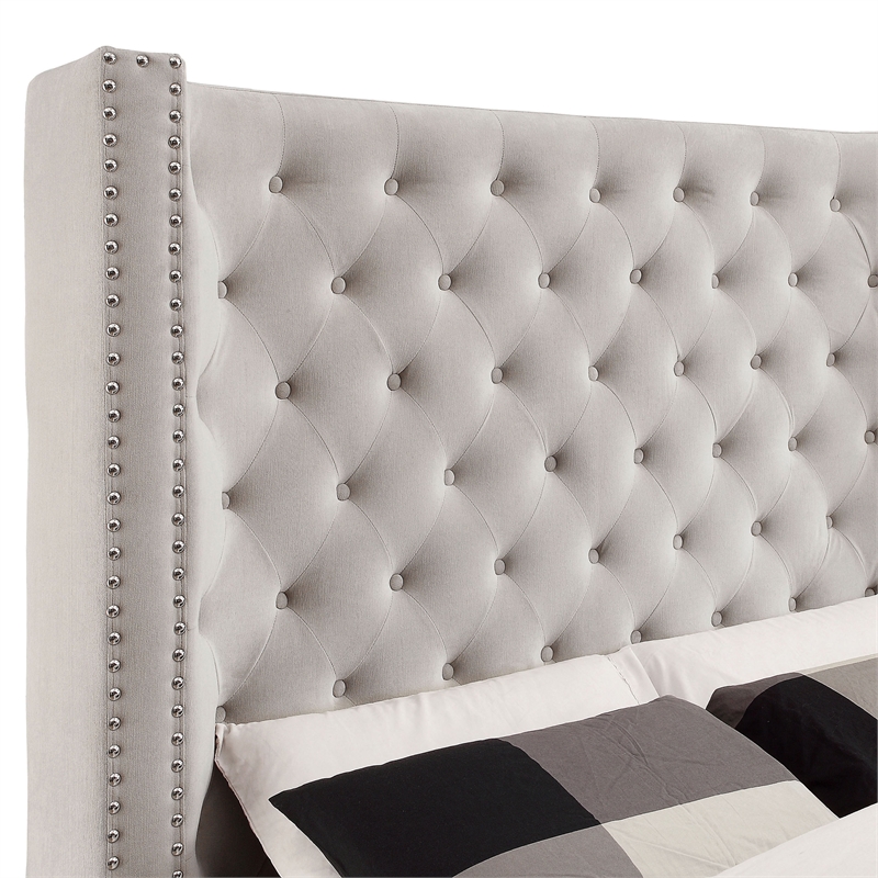 Furniture of America Qualy Wingback Tufted Fabric Eastern King Bed in Ivory