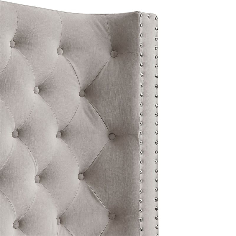 Furniture of America Qualy Wingback Tufted Fabric Eastern King Bed in Ivory