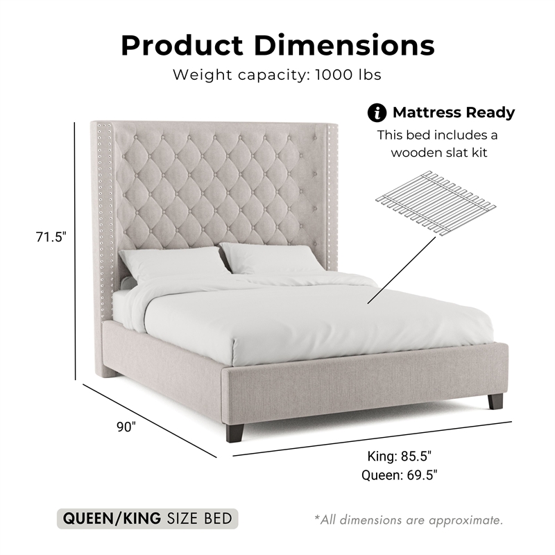Furniture of America Qualy Wingback Tufted Fabric Eastern King Bed in Ivory