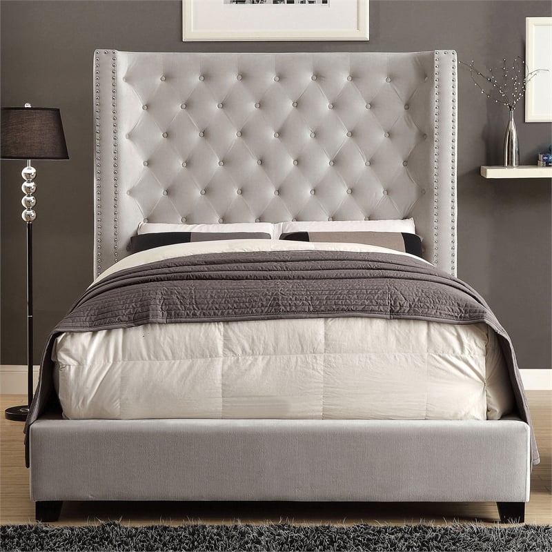 Furniture of America Qualy Wingback Tufted Fabric Eastern King Bed in Ivory