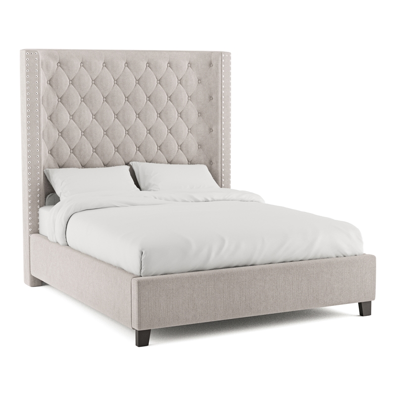 Furniture of America Qualy Wingback Tufted Fabric Queen Bed in Ivory