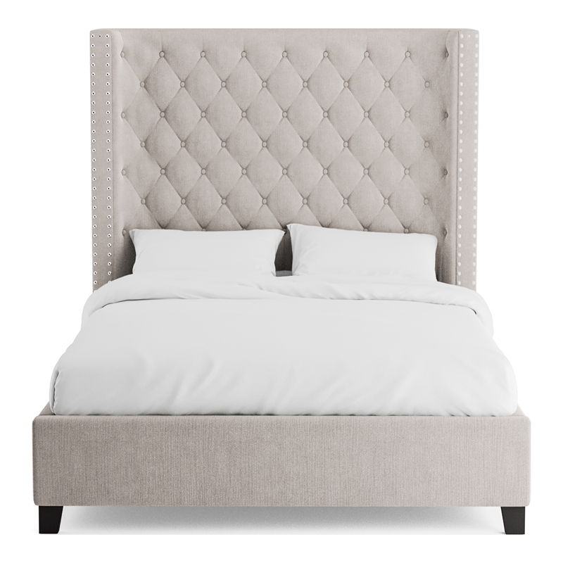 Furniture of America Qualy Wingback Tufted Fabric Queen Bed in Ivory